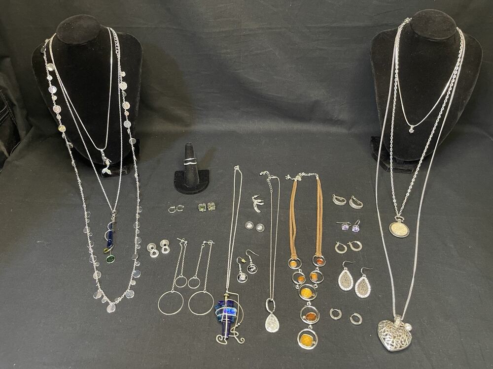 Vintage To Now Estate Lot Silver tone Costume Jewelry Necklace Earrings Ring